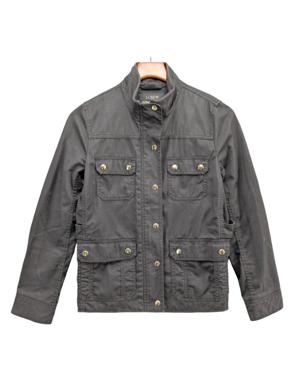 J.CREW Twill Field Jacket Womens Green Resin Coated Relaxed Boyfriend Fit Size S
